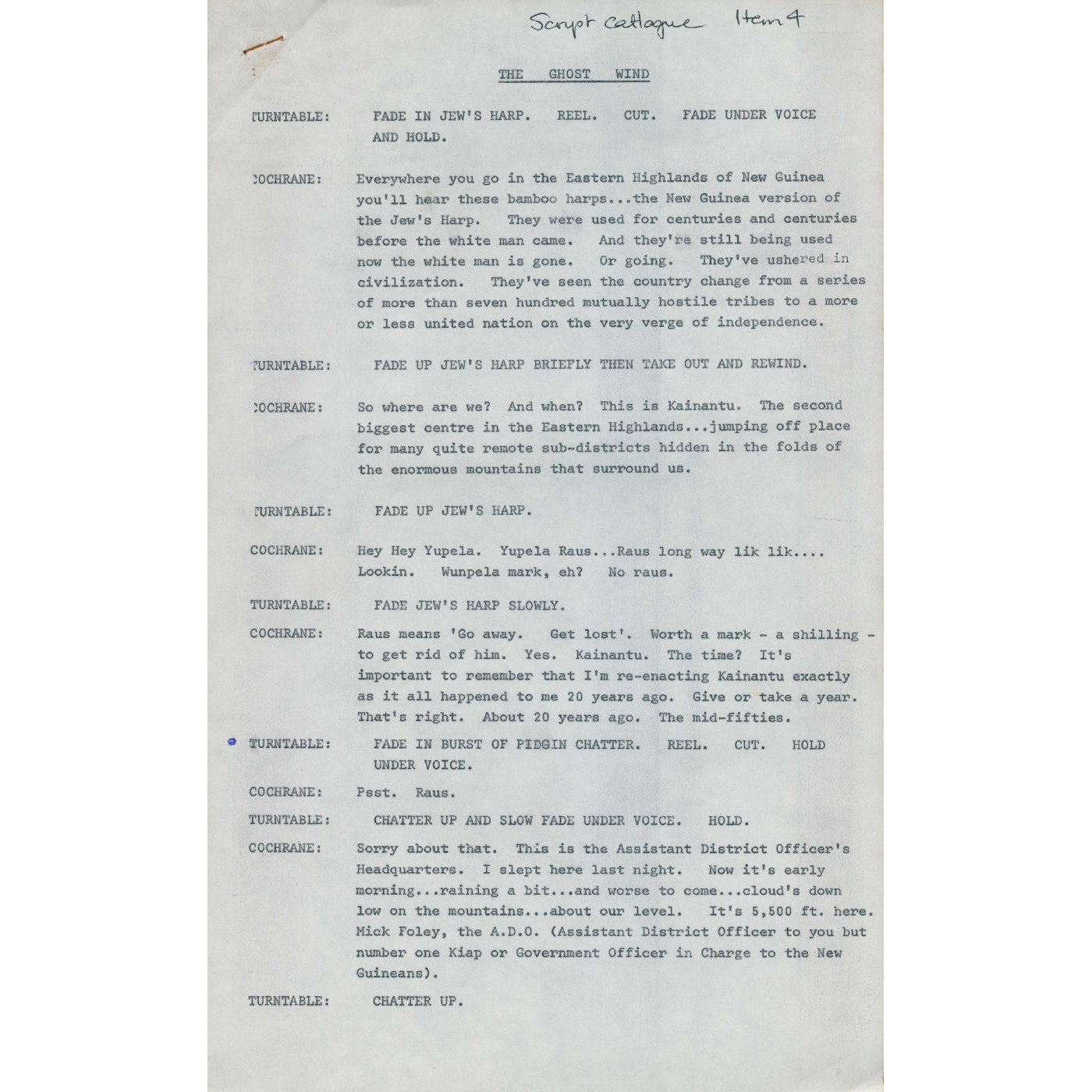 Cochrane Papua New Guinea collection : Music Information Documents