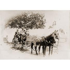 Four people in horse drawn carriage