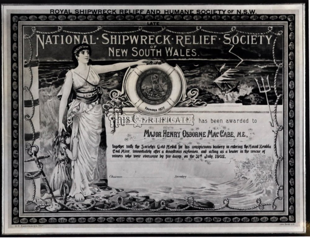 Certificate awarded to Major Henry Osborne MacCabe