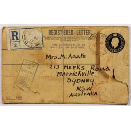 Registered letter envelope to Mrs M. Agate