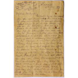 Letter to Mrs Agate from Lt. [?.], France