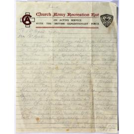 Letter to Mr Agate from Chaplain