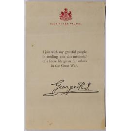 Condolence letter from King George R. J