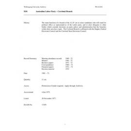 Australian Labor Party, Corrimal Branch collection guide