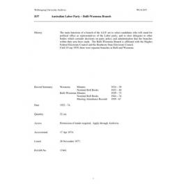 Australian Labor Party. Bulli-Woonona Branch collection guide