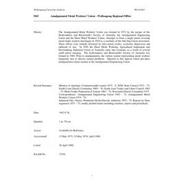Amalgamated Metal Workers' Union. Wollongong Regional Office collection guide
