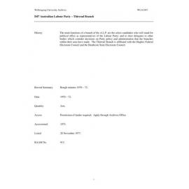 Australian Labour Party. Thirroul Branch collection guide
