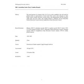 Australian Labor Party Camden Branch collection guide