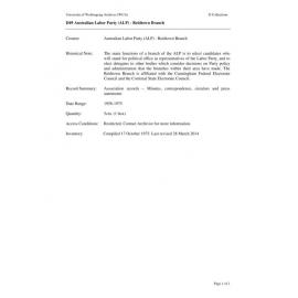Australian Labor Party (ALP). Reidtown Branch collection guide