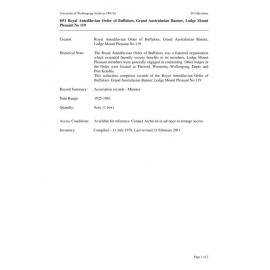Royal Antediluvian Order of Buffaloes, Grand Australasian Banner, Lodge Mount
Pleasant No. 119 collection guide