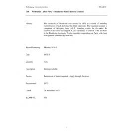 Australian Labor Party. Heathcote State Electoral Council collection guide