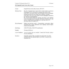 Reginald Francis Xavier (Rex) Connor collection guide