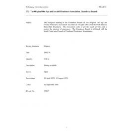 The Original Old Age and Invalid Pensioners Association, Unanderra Branch collection guide