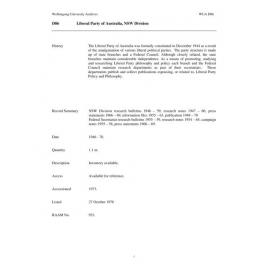 Liberal Party of Australia, NSW Division collection guide