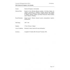 Parish of St. Stephen, Port Kembla collection guide