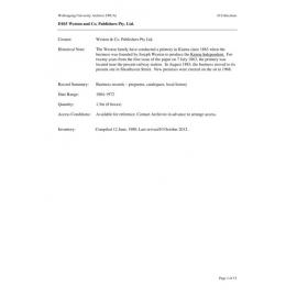 Weston and Co. Publishers Pty. Ltd. collection guide
