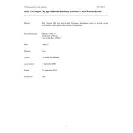 The Original Old Age and Invalid Pensioners Association – Bulli-Woonona Branch collection guide