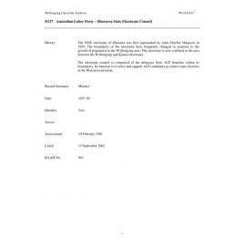 Australian Labor Party – Illawarra State Electorate Council collection guide