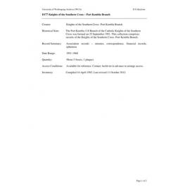 Knights of the Southern Cross. Port Kembla Branch collection guide