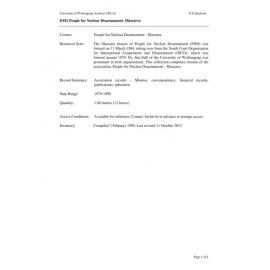 People for Nuclear Disarmament, Illawarra collection guide