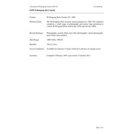 Wollongong Show Society collection guide