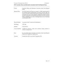 Australian Library and Information Association South Coast Regional Group collection guide